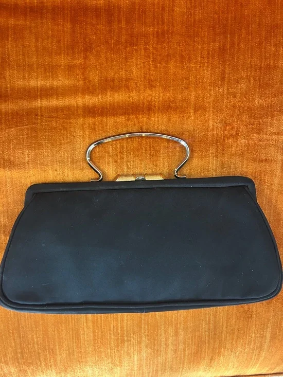 Vintage 1960s JR Florida USA Classic Black Evening Handbag with Top Handle - Picture 2 of 5